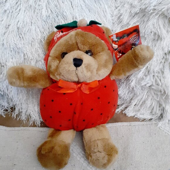 NEW! SHARI'S BERRIES PLUSH TEDDY BEAR IN STRAWBERRY COSTUME 10" VINTAGE 1999 - Picture 2 of 6